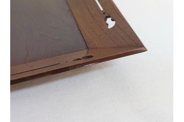 大正〜明治期　桑()　透かし彫りが上品なアクセントになる四方盆(共箱付き、お盆、トレー、くわ)(R-062673)