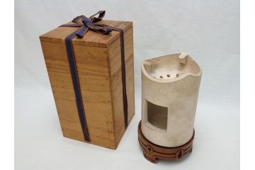 青木木米作　白泥　三峯炉　涼炉　煙座付(共箱付き、中国、煎茶道具、茶道具、三峰炉)(R-062679)