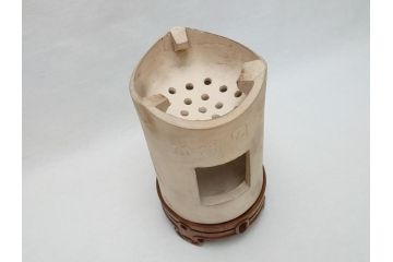 青木木米作　白泥　三峯炉　涼炉　煙座付(共箱付き、中国、煎茶道具、茶道具、三峰炉)(R-062679)