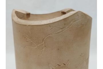 青木木米作　白泥　三峯炉　涼炉　煙座付(共箱付き、中国、煎茶道具、茶道具、三峰炉)(R-062679)