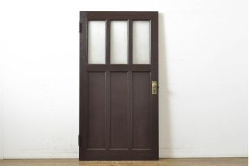 アンティーク建具　ダイヤガラス　濃い木色で落ち着きのある空間を演出するドア1枚(扉、木製ドア、建具)(R-062687)