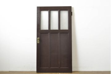 アンティーク建具　ダイヤガラス　濃い木色で落ち着きのある空間を演出するドア1枚(扉、木製ドア、建具)(R-062687)