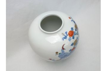 酒井田柿右衛門　花鳥文　孔雀　牡丹　花瓶(花器、花入れ、フラワーベース)(R-062689)