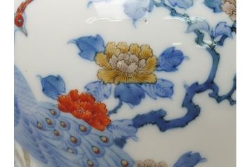 酒井田柿右衛門　花鳥文　孔雀　牡丹　花瓶(花器、花入れ、フラワーベース)(R-062689)