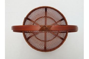 八木澤啓造　黙心　古竹六ツ目手付籠　手付花籠(共箱付き、花器、花入、竹編み、竹工芸、竹籠)(R-062692)