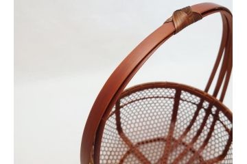 八木澤啓造　黙心　古竹六ツ目手付籠　手付花籠(共箱付き、花器、花入、竹編み、竹工芸、竹籠)(R-062692)