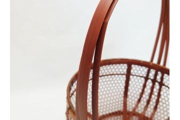 八木澤啓造　黙心　古竹六ツ目手付籠　手付花籠(共箱付き、花器、花入、竹編み、竹工芸、竹籠)(R-062692)