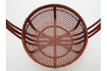 八木澤啓造　黙心　古竹六ツ目手付籠　手付花籠(共箱付き、花器、花入、竹編み、竹工芸、竹籠)(R-062692)
