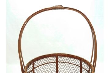八木澤啓造　黙心　古竹六ツ目手付籠　手付花籠(共箱付き、花器、花入、竹編み、竹工芸、竹籠)(R-062692)