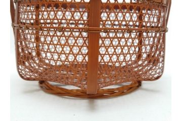 八木澤啓造　黙心　古竹六ツ目手付籠　手付花籠(共箱付き、花器、花入、竹編み、竹工芸、竹籠)(R-062692)