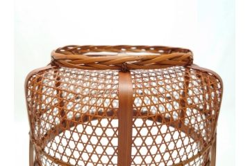 八木澤啓造　黙心　古竹六ツ目手付籠　手付花籠(共箱付き、花器、花入、竹編み、竹工芸、竹籠)(R-062692)