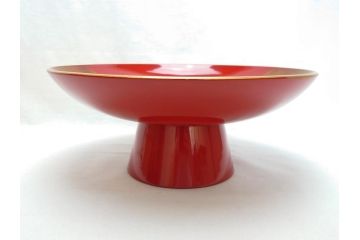 平安象彦　金閣寺　蒔絵　朱塗　大杯　飾皿　大盃(皿立て、共箱付き、漆器)(R-062693)