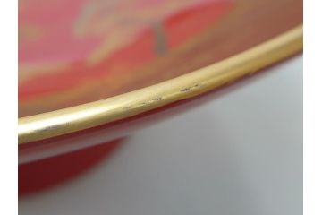 平安象彦　金閣寺　蒔絵　朱塗　大杯　飾皿　大盃(皿立て、共箱付き、漆器)(R-062693)