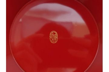 平安象彦　金閣寺　蒔絵　朱塗　大杯　飾皿　大盃(皿立て、共箱付き、漆器)(R-062693)