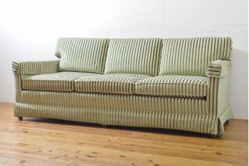 中古　美品　DREXEL HERITAGE(ドレクセルヘリテイジ)　クラシカルなお部屋づくりにおすすめ!　ストライプ模様が素敵な3シートクッションソファ(3人掛け、3P、三人掛け)(R-062695)
