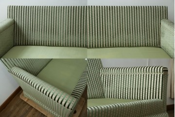 中古　美品　DREXEL HERITAGE(ドレクセルヘリテイジ)　クラシカルなお部屋づくりにおすすめ!　ストライプ模様が素敵な3シートクッションソファ　(R-062695)