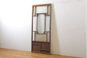 アンティーク建具　大正ロマン　レトロな雰囲気を演出する個性的な面取りのガラス戸1枚(引き戸、建具)(R-062704)
