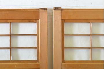 アンティーク建具　上手物　和の風情が感じられる裏障子付き幅狭格子4枚セット(障子戸、引き戸、ガラス戸、建具、ガラス帯戸)(R-062705)