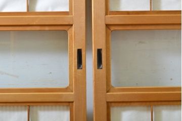 アンティーク建具　上手物　和の風情が感じられる裏障子付き幅狭格子4枚セット(障子戸、引き戸、ガラス戸、建具、ガラス帯戸)(R-062705)