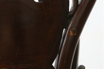 中国ビンテージ　唐木　螺鈿(ラデン)　迫力ある竜の彫刻が見事!!職人技が光るアームチェア(椅子、イス、板座チェア、一人掛けソファ、1人掛けソファ、1P、ヴィンテージ)(R-062708)