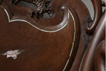 中国ビンテージ　唐木　螺鈿(ラデン)　迫力ある竜の彫刻が見事!!職人技が光るアームチェア(椅子、イス、板座チェア、一人掛けソファ、1人掛けソファ、1P、ヴィンテージ)(R-062709)