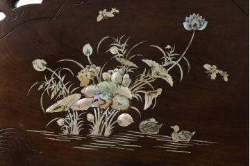 中国ビンテージ　唐木　螺鈿(ラデン)　迫力ある竜の彫刻が見事!!職人技が光るアームチェア(椅子、イス、板座チェア、一人掛けソファ、1人掛けソファ、1P、ヴィンテージ)(R-062709)