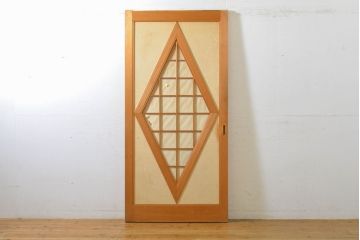 レトロ建具　昭和レトロ　個性的なデザインが目を惹くひし型引き戸1枚(障子戸、板戸、建具)(R-062714)