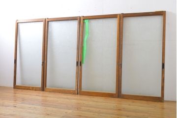 レトロ建具　昭和レトロ　シンプルなデザインでお部屋に取り入れやすいガラス窓4枚セット(引き戸、ガラス戸、建具)(R-062715)