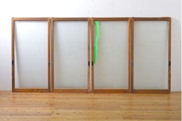 レトロ建具　昭和レトロ　シンプルなデザインでお部屋に取り入れやすいガラス窓4枚セット(引き戸、ガラス戸、建具)(R-062715)