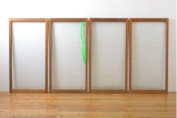 レトロ建具　昭和レトロ　シンプルなデザインでお部屋に取り入れやすいガラス窓4枚セット(引き戸、ガラス戸、建具)(R-062715)