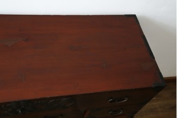 和製アンティーク　明治期　前面栗材　閂(カンヌキ)付き　古びた佇まいが趣き深い最上箪笥(時代箪笥)　(R-062719)