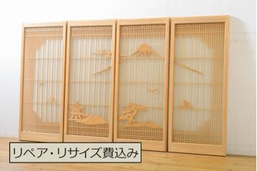 和製ビンテージ　両面ガラス　ディスプレイとしてもおすすめのガラス書院戸4枚セット(窓、引き戸、ヴィンテージ)(R-062728)