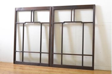 アンティーク建具　大正ロマン　ノスタルジックな雰囲気を醸し出すガラス窓2枚セット(引き戸、ガラス戸、建具)(R-062731)