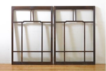 アンティーク建具　大正ロマン　ノスタルジックな雰囲気を醸し出すガラス窓2枚セット(引き戸、ガラス戸、建具)(R-062731)
