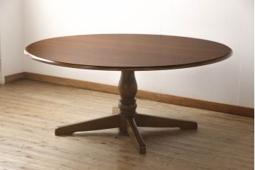 和製ビンテージ　北海道民芸家具　希少な絶版品!!特大サイズのラウンドダイニングテーブル(丸テーブル、ラウンドテーブル、4人掛け、6人掛け、ヴィンテージ)(R-062733)