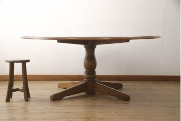 和製ビンテージ　北海道民芸家具　希少な絶版品!!特大サイズのラウンドダイニングテーブル(丸テーブル、ラウンドテーブル、4人掛け、6人掛け、ヴィンテージ)(R-062733)