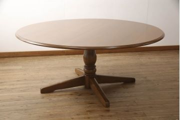 和製ビンテージ　北海道民芸家具　希少な絶版品!!特大サイズのラウンドダイニングテーブル(丸テーブル、ラウンドテーブル、4人掛け、6人掛け、ヴィンテージ)(R-062733)