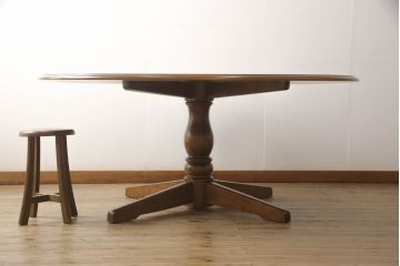 和製ビンテージ　北海道民芸家具　希少な絶版品!!特大サイズのラウンドダイニングテーブル(丸テーブル、ラウンドテーブル、4人掛け、6人掛け、ヴィンテージ)(R-062733)