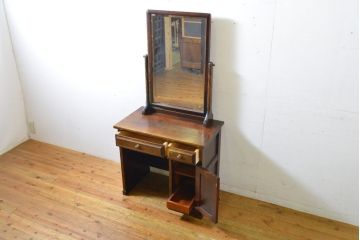 中古　北海道民芸家具　落ち着きのある大人の空間を演出するドレッサー&スツールセット(鏡台、化粧台)(R-062736)