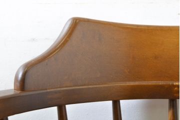 和製ビンテージ　北海道民芸家具　希少な絶版品!!上品でクラシカルな佇まいがお洒落な回転ダイニングチェア(キャプテンチェア、アームチェア、回転イス、椅子、板座チェア、ヴィンテージ)(R-062737)