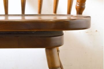 和製ビンテージ　北海道民芸家具　希少な絶版品!!上品でクラシカルな佇まいがお洒落な回転ダイニングチェア(キャプテンチェア、アームチェア、回転イス、椅子、板座チェア、ヴィンテージ)(R-062737)