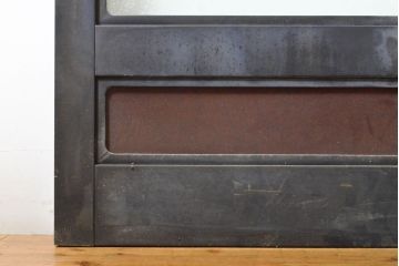 アンティーク建具　総漆塗り　腰板欅(ケヤキ)　プレスガラス入り!!レトロな空間を引き立たせるガラス戸2枚セット(引き戸、建具)(R-062741)