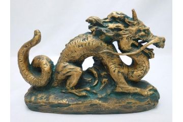 彫塑家　北村西望　「恵み」　龍　置物　銅像(共箱付き、置き物、辰、竜、ブロンズ製)(R-062745)