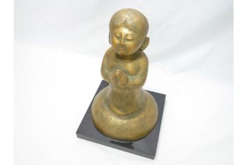 南無佛　大内青圃(芸術院全員)作　喜美子鑑　美術品目録付　ブロンズ製　置物(銅像、置き物、ディスプレイ、仏具、共箱付き)(R-062746)