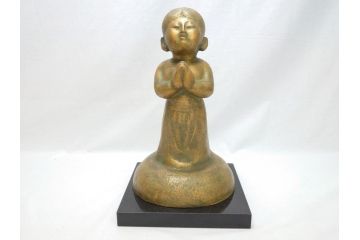南無佛　大内青圃(芸術院全員)作　喜美子鑑　美術品目録付　ブロンズ製　置物(銅像、置き物、ディスプレイ、仏具、共箱付き)(R-062746)