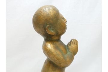 南無佛　大内青圃(芸術院全員)作　喜美子鑑　美術品目録付　ブロンズ製　置物(銅像、置き物、ディスプレイ、仏具、共箱付き)(R-062746)