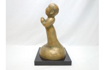 南無佛　大内青圃(芸術院全員)作　喜美子鑑　美術品目録付　ブロンズ製　置物(銅像、置き物、ディスプレイ、仏具、共箱付き)(R-062746)
