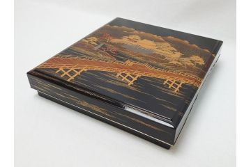 平安象彦　銀縁　木製　蒔絵　純銀水滴　若田石硯(硯箱、共箱付き)(R-062749)
