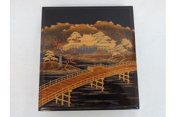 平安象彦　銀縁　木製　蒔絵　純銀水滴　若田石硯(硯箱、共箱付き)(R-062749)