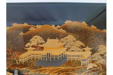 平安象彦　銀縁　木製　蒔絵　純銀水滴　若田石硯(硯箱、共箱付き)(R-062749)